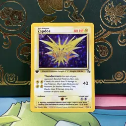 Pokemon 1999 Zapdos Fossil 1st Edition Error Corner 15/62 Holo Rare LP + NM - - Image 1