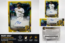 2025 Bowman Chrome Murf Gray 1st Bowman Gold Refractor Auto 17/75 Pirates - Image 1