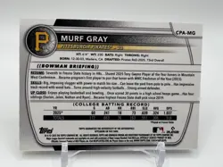 2025 Bowman Chrome Murf Gray 1st Bowman Gold Refractor Auto 17/75 Pirates - Image 4
