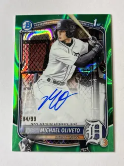 2025 Bowman Draft Michael Oliveto Chrome Auto Green Lava Refractor 1st #/99 - Image 1