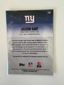 2025 Topps Signature Class Jaxson Dart Giants On Card Auto_/50 Rookie Refractor - Image 3