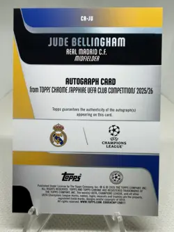 2025-26 Topps Chrome UCC Sapphire Jude Bellingham Orange Refractor Auto /25 - Image 2