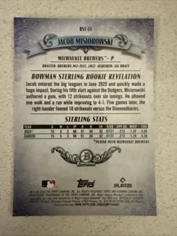 2026 Bowman Chrome Sterling Mojo Jacob Misiorowski Rookie Card Brewers BST-13 - Image 2