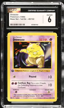 CGC 6 EX/NM Drowzee 49/102 1st Edition Shadowless Base Set Pokemon Card - Image 1