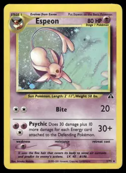 SWIRL 🌀 Espeon 1/75 Holo Neo Discovery Vintage WOTC Pokemon TCG - MP Card - Image 2