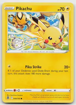 Pikachu 049/195 Common Silver Tempest Pokemon NM - Image 1