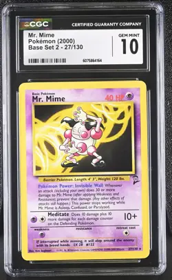 CGC 10 GEM MINT Mr. Mime 2000 Base Set 2 27/130 Pokemon Card - Image 1