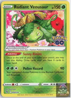 Radiant Venusaur 004/078 Radiant Rare Pokemon GO Pokemon Holo Lightly Played - Image 1