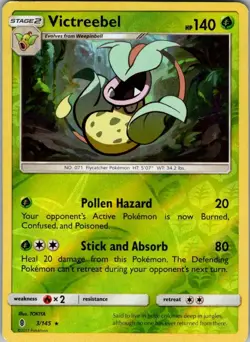 Victreebel 3/145 Rare Guardians Rising Pokemon Reverse Holo Damaged - Image 1