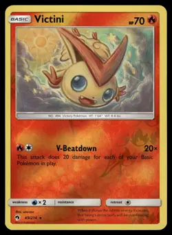 Victini 49/214 Rare Lost Thunder Pokemon Reverse Holo Lightly Played - Image 1
