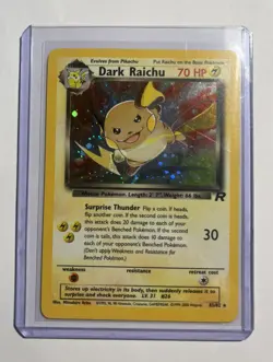 2000 Pokemon TCG Card Dark Raichu 83/82 Unlimited Team Rocket Holo Secret Rare - Image 1
