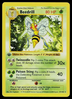 Pokemon Card - Beedrill Base Set Shadowless 17/102 1st Edition Rare - Image 1