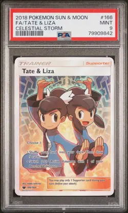 PSA 9 Tate & Liza 166 Full Art Trainer Pokemon Card Celestial Storm 2018 - Image 1