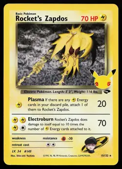 Rocket's Zapdos 15/132 Holo Celebrations Classic Collection Pokemon Card - Image 1