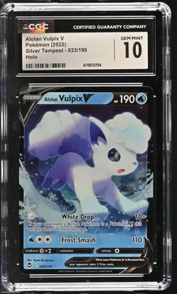 2022 Pokemon Sword & Shield Silver Tempest Holo Alolan Vulpix V #33 CGC 10 GEM M - Image 1