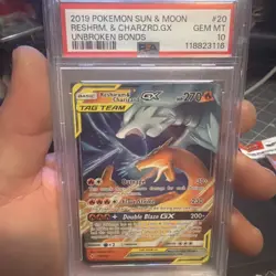 PSA 10 Reshiram & Charizard GX #20 Unbroken Bonds 2019 Pokemon Tag Team GEM MT - Image 1