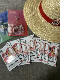 Round 1 One Piece Trading Card Game Promo (ENGLISH) - 10 SEALED PACK! + Hat Keyc - Image 1