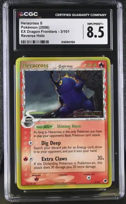 CGC 8.5 Heracross 3/101 EX Dragon Frontiers Reverse Holo Stamped Pokemon Card - Image 1