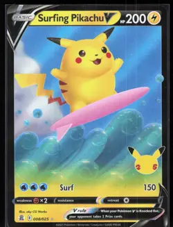 Surfing Pikachu V 008/025 Holo V Rare Celebrations Pokemon NM 01-05-061 - Image 1