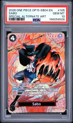 2026 ONE PIECE OP15-EB04-ADVENTURE ON KAMI'S ISLAND #105 SABO PSA 10 - Image 1