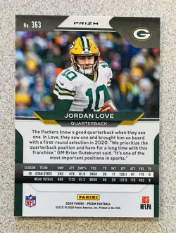 2020 Panini Prizm #363 Jordan Love Rookie RC Silver Prizm Packers - Image 2