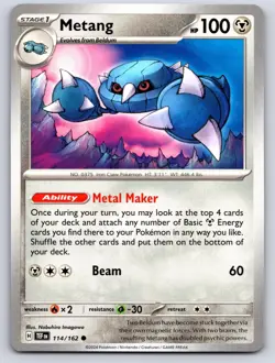 Metang 114/162 Common Temporal Forces Pokemon Near Mint - Image 1