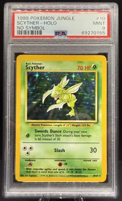 1999 Pokemon Scyther Holo Jungle No Symbol Print Error PSA 9 Mint Vintage - Image 1
