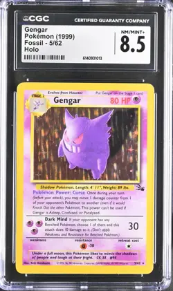 CGC 8.5 NM/MINT+ Gengar 5/62 Fossil Holo Pokemon Card - Image 1