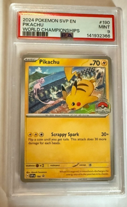 2024 POKEMON SVP EN-SV BLACK STAR PROMO WORLD CHAMPIONSHIPS #190 PIKACHU PSA 9 - Image 1