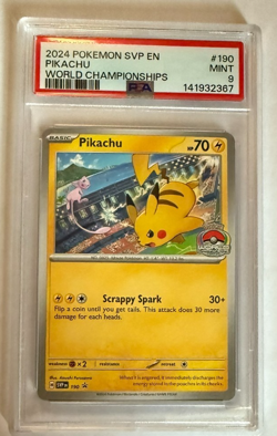 2024 POKEMON SVP EN-SV BLACK STAR PROMO WORLD CHAMPIONSHIPS #190 PIKACHU PSA 9 - Image 1