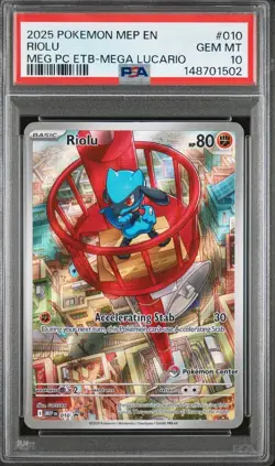 2025 POKEMON MEGA EVOLUTION POKEMON CENTER ETB PROMO #010 RIOLU PSA 10 - Image 1