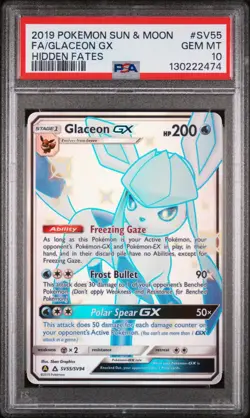 2019 POKEMON SUN & MOON HIDDEN FATES #SV55 FULL ART/GLACEON GX PSA 10 - Image 1