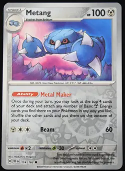 Pokemon TCG Metang 114/162 2024 Temporal Forces Reverse Holo Common Card - NM - Image 1