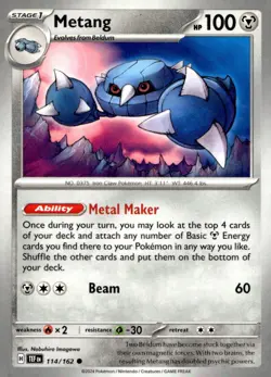 Metang 114/162 Common Prize Pack Series Cards Pokemon Lightly Played - Image 1