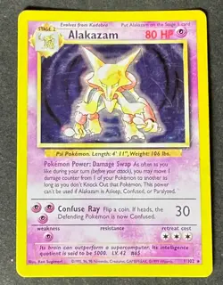 Alakazam - Base Set - 1/102 - Holo Rare - HP/Damaged - Pokemon - Image 1