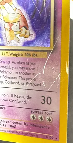 Alakazam - Base Set - 1/102 - Holo Rare - HP/Damaged - Pokemon - Image 2