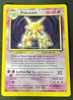 Alakazam - Base Set - 1/102 - Holo Rare - HP/Damaged - Pokemon - Image 4