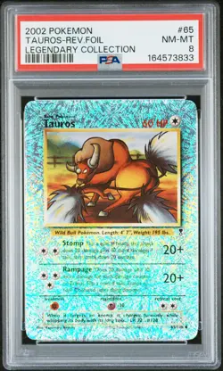 2002 POKEMON LEGENDARY COLLECTION #65 TAUROS-REVERSE FOIL PSA 8 - Image 1