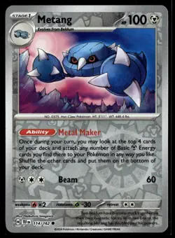 Metang 114/162 Common Temporal Forces Pokemon Reverse Holo Near Mint - Image 1