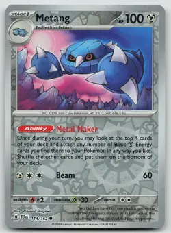 Pokemon Metang 114/162 Temporal Forces Common Reverse Holo NM - Image 1