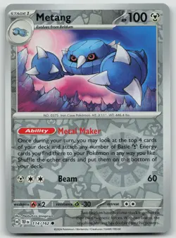 Pokemon Metang 114/162 Temporal Forces Common Reverse Holo NM - Image 1