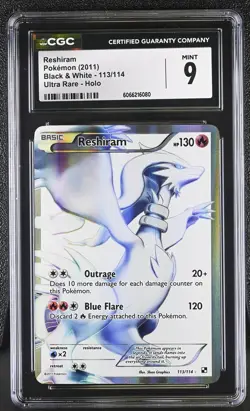 CGC 9 MINT Reshiram 2011 Black & White 113/114 Ultra Rare Holo Pokemon Card - Image 1