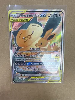 Eevee & Snorlax GX Tag Team Holographic 2019 Pokemon Trading Collectible Card - Image 1