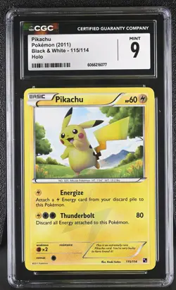 CGC 9 MINT Pikachu 2011 Black & White 115/114 Holo Pokemon Card - Image 1