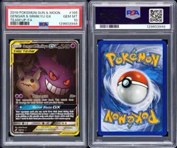 2019 POKEMON SUN & MOON TEAM UP #165 FULL ART/GENGAR & MIMIKYU GX PSA 10 - Image 3
