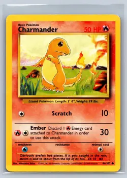 Charmander 46/102 Common Base Set Unlimited Pokemon Moderately Played - Image 1