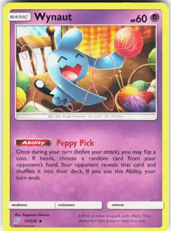 Wynaut 77/236 Uncommon Unified Minds Pokemon Moderately Played - Image 1