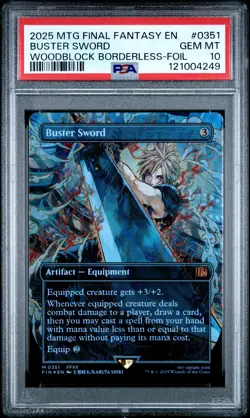 2025 MTG FINAL FANTASY WOODBLOCK BORDERLESS-FOIL #0351 BUSTER SWORD PSA 10 - Image 1