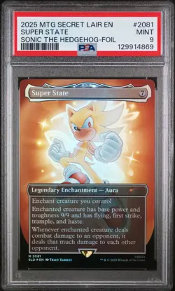 2025 MTG SECRET LAIR SONIC THE HEDGEHOG BORDERLESS FOIL 2081 SUPER STATE PSA 9 - Image 1