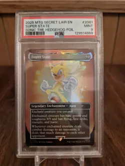 2025 MTG SECRET LAIR SONIC THE HEDGEHOG BORDERLESS FOIL 2081 SUPER STATE PSA 9 - Image 3